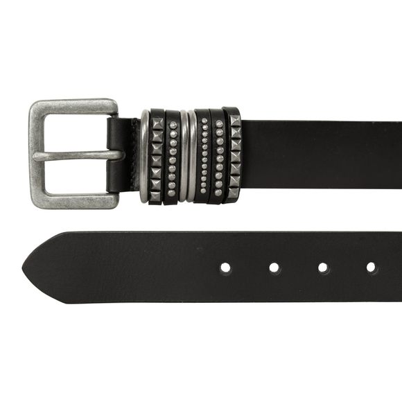 Women\'s Leather Bold Fashion Statement Belts, Multiple Keeper Stud Trim-black,⭐️